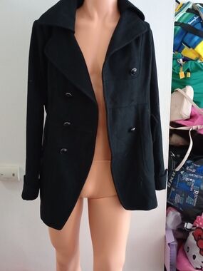 Classic Black Double-Breasted Women's Peacoat By Guess